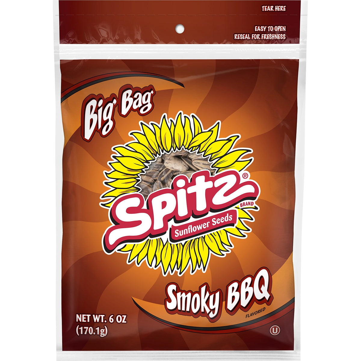 Spitz BBQ flavored sunflower seeds in a bag, savory backyard snack for gatherings.