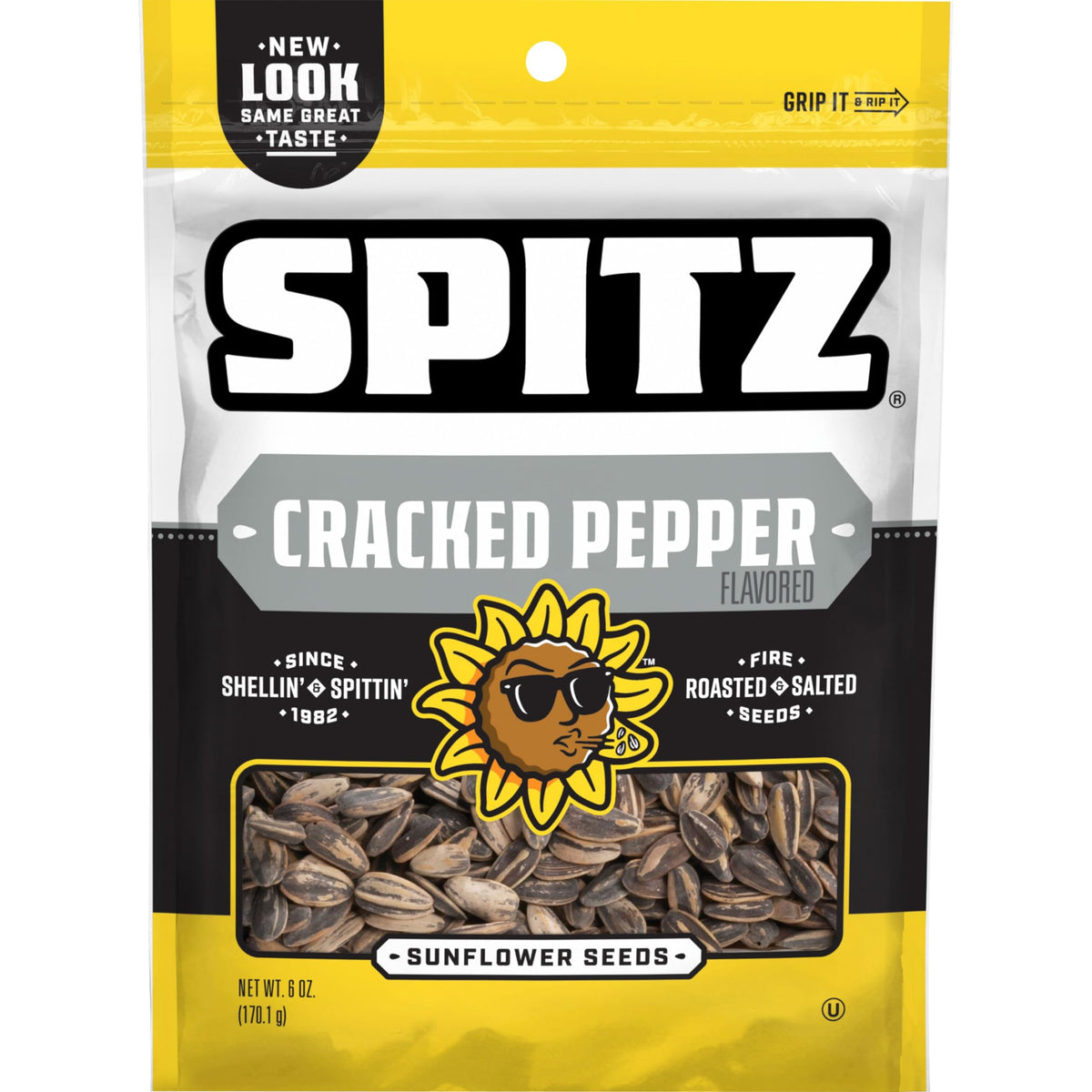 Spitz cracked pepper sunflower seeds in a bag front for on the go snacking