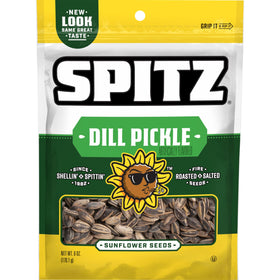 Spitz Dill Pickle sunflower seeds bag front view, ideal for a quick, flavorful snack.