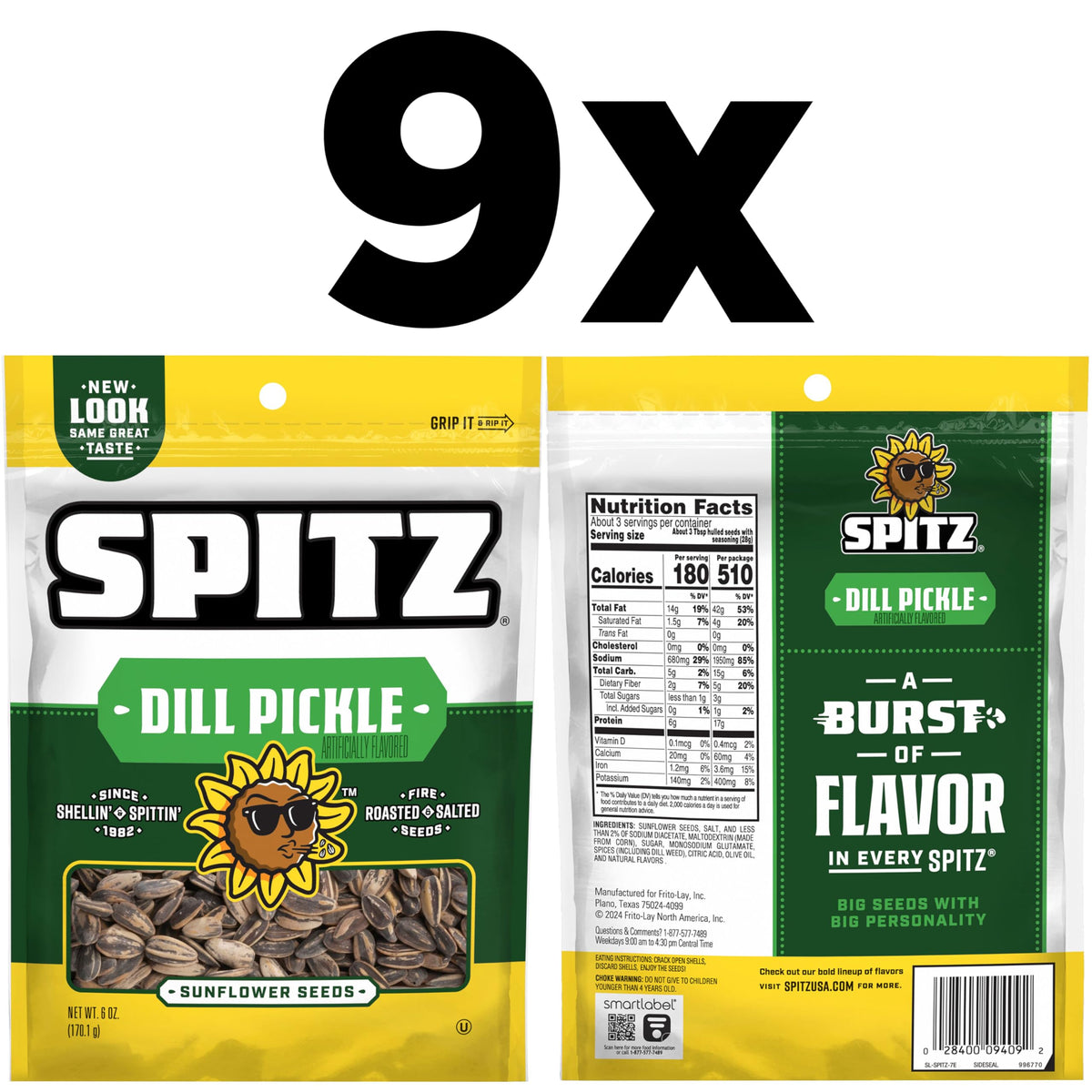 Spitz Dill Pickle sunflower seeds seed closeup highlights rich flavor and crisp texture.