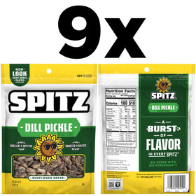 Spitz Dill Pickle sunflower seeds seed closeup highlights rich flavor and crisp texture.