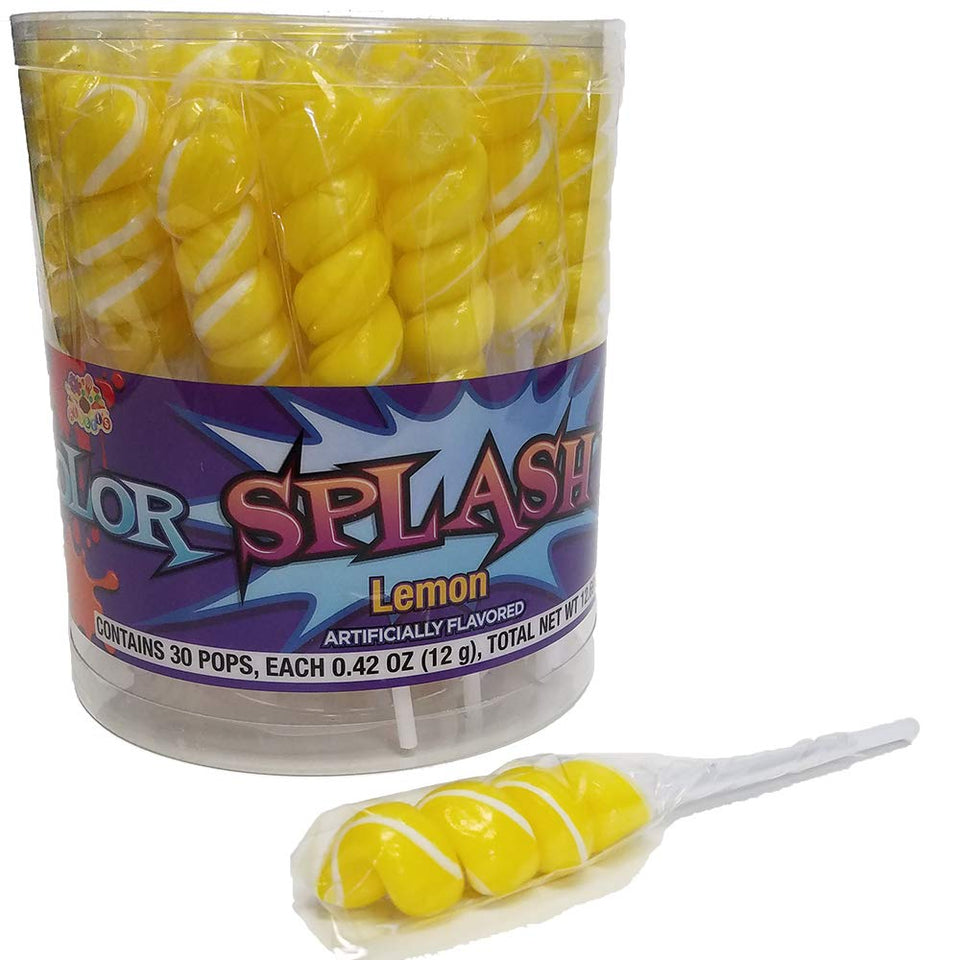 Splash Pop Yellow Unicorn Lollipop lemon flavor enhances baby shower candy buffets.