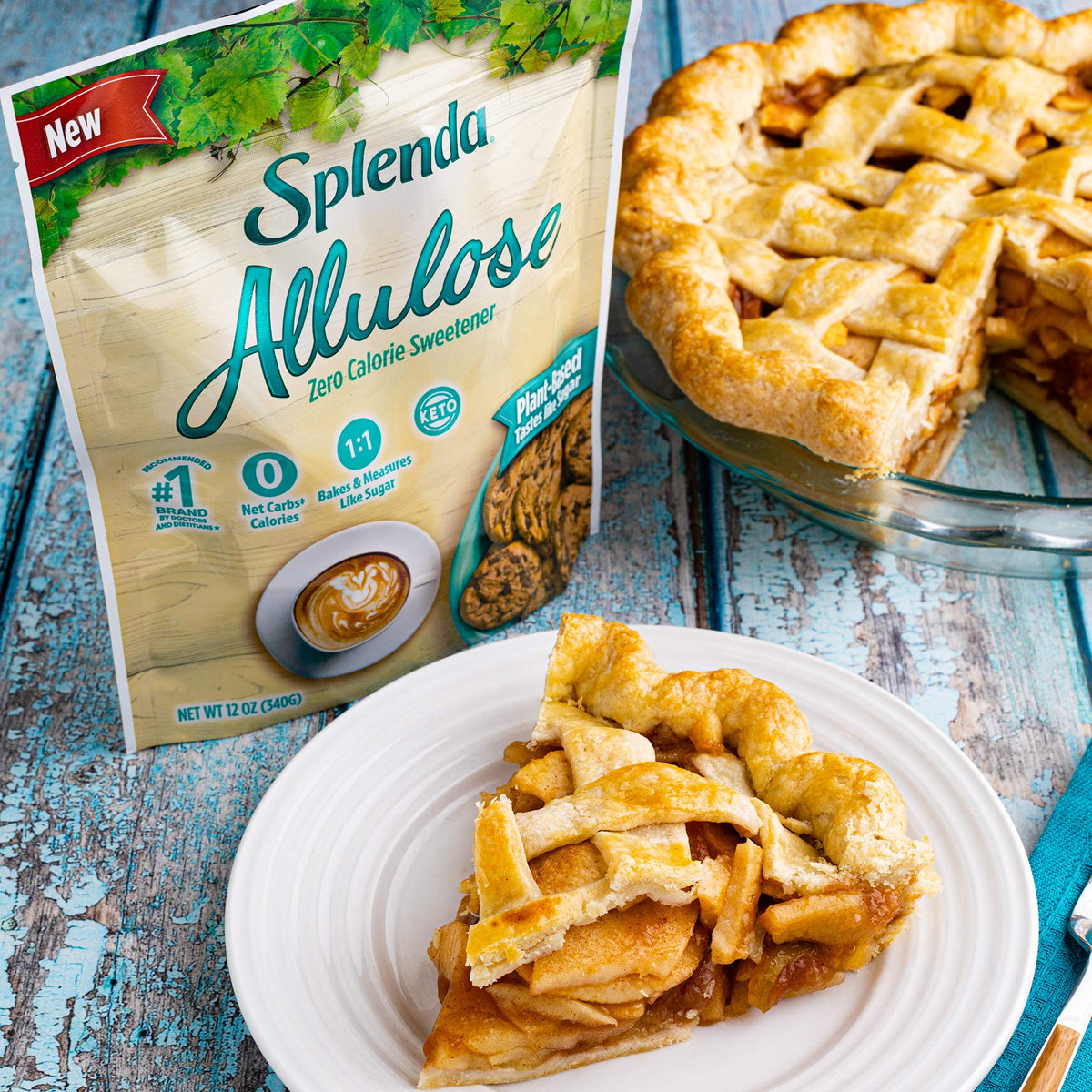 SPLENDA Allulose in baking bowl demonstrates a 1:1 sugar substitute for recipes.