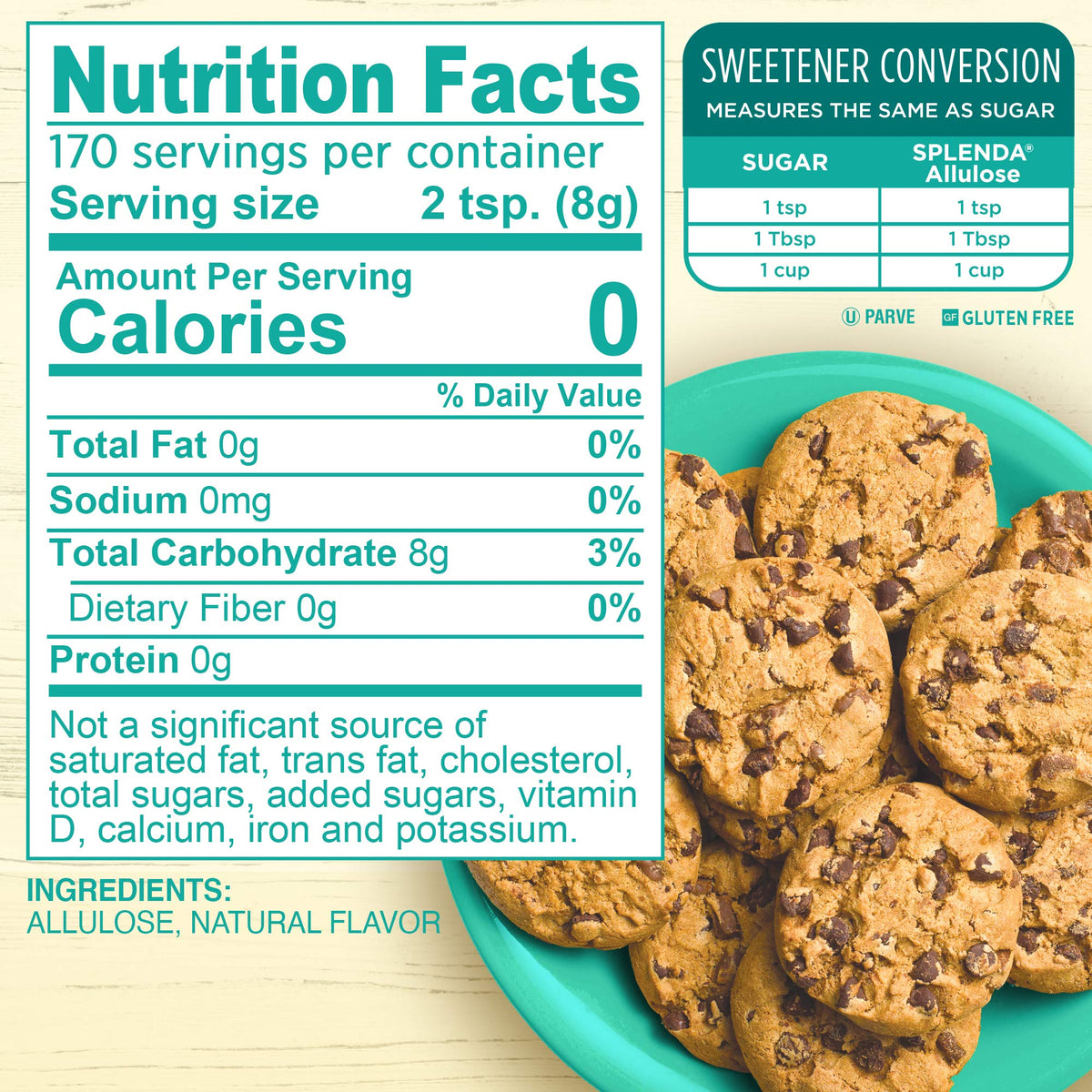 SPLENDA Allulose coffee spoon highlights zero calorie sweetness for beverages.