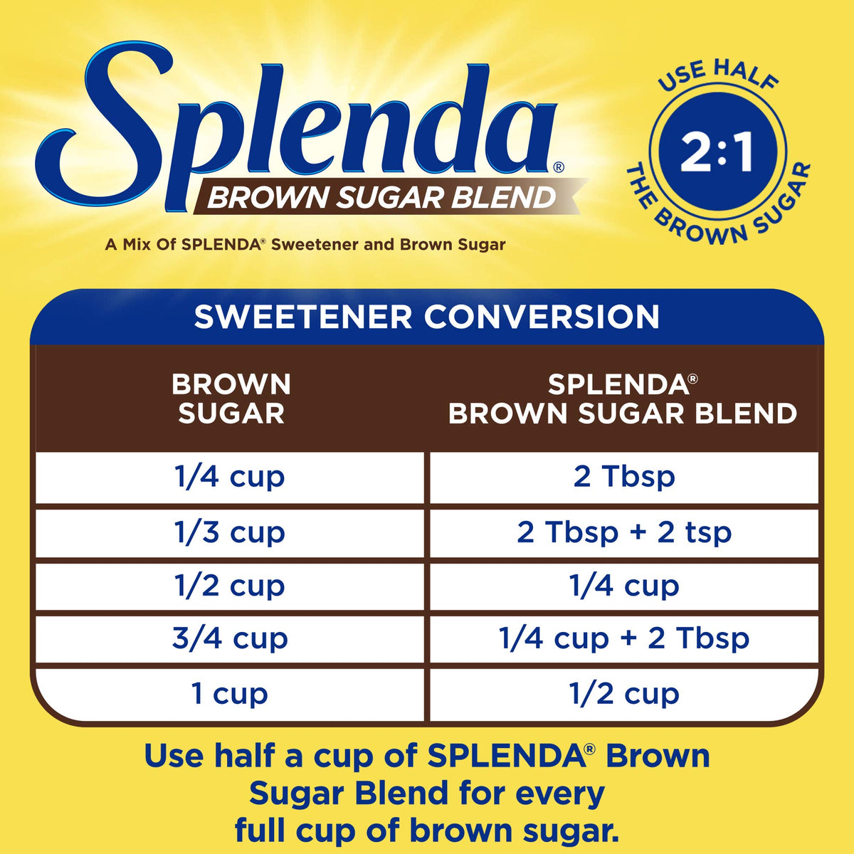 SPLENDA Brown Sugar Blend being poured into a cup for lighter baking