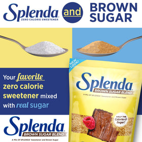 Splenda Brown Sugar Blend on a kitchen counter ready for daily use in recipes.