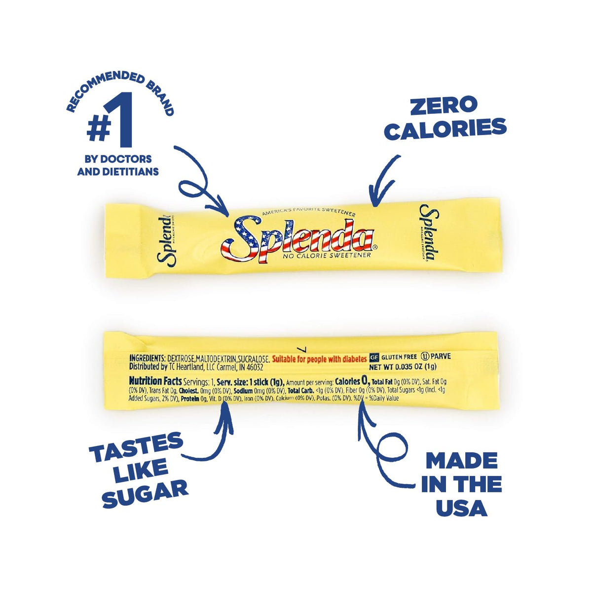 SPLENDA Cafe Stick count packets display, convenient sweetener on the go.
