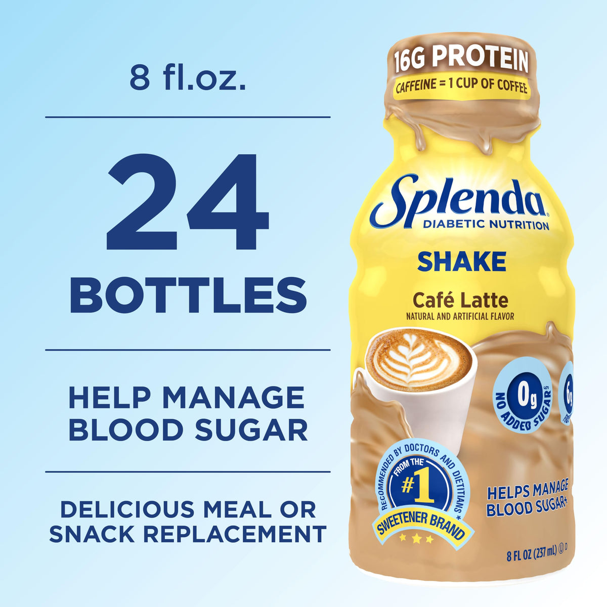 Vibrant Café Latte flavor swirl in SPLENDA shake for taste and satisfaction.