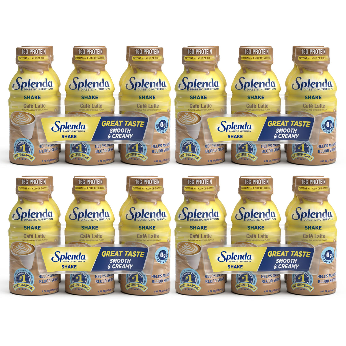 SPLENDA Diabetes Nutrition Shake Café Latte packaging, convenient 24-pack for on the go.
