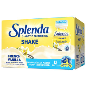 SPLENDA Diabetes Nutrition Shakes French Vanilla bottle shows creamy texture for a balanced meal