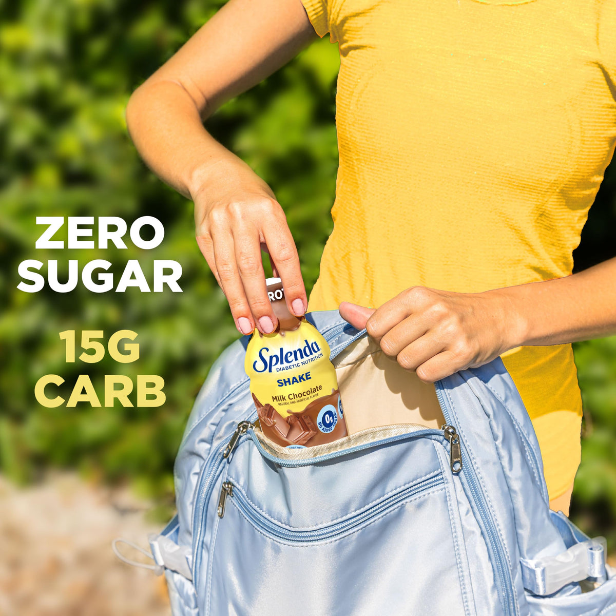 SPLENDA Diabetes Nutrition Shakes nutrition facts label highlights protein and fiber.