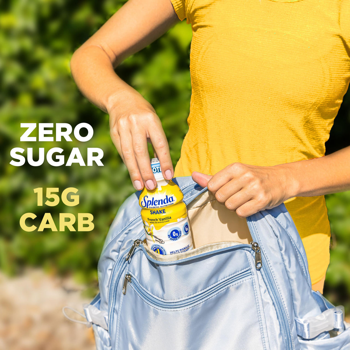 SPLENDA Diabetes Nutrition Shakes Strawberry Banana bottle delivers fruity taste with fiber boost