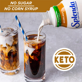Refrigerator-ready SPLENDA Hazelnut creamer bottle stored for easy daily use.