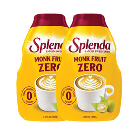 SPLENDA Monk Fruit Liquid Drops bottle with 100ml label, zero calories for keto sweetness.