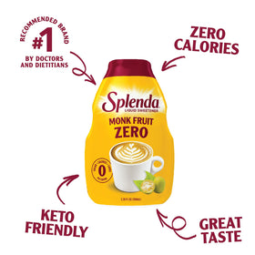 SPLENDA Monk Fruit Liquid Drops dropper close-up highlighting precise sweetening control.