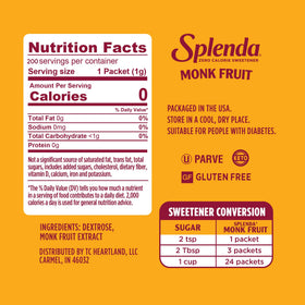 SPLENDA Monk Fruit packets on display for sugar-free baking