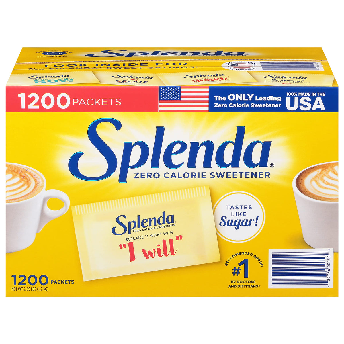 SPLENDA no calorie sweetener packet close-up for coffee sweetness