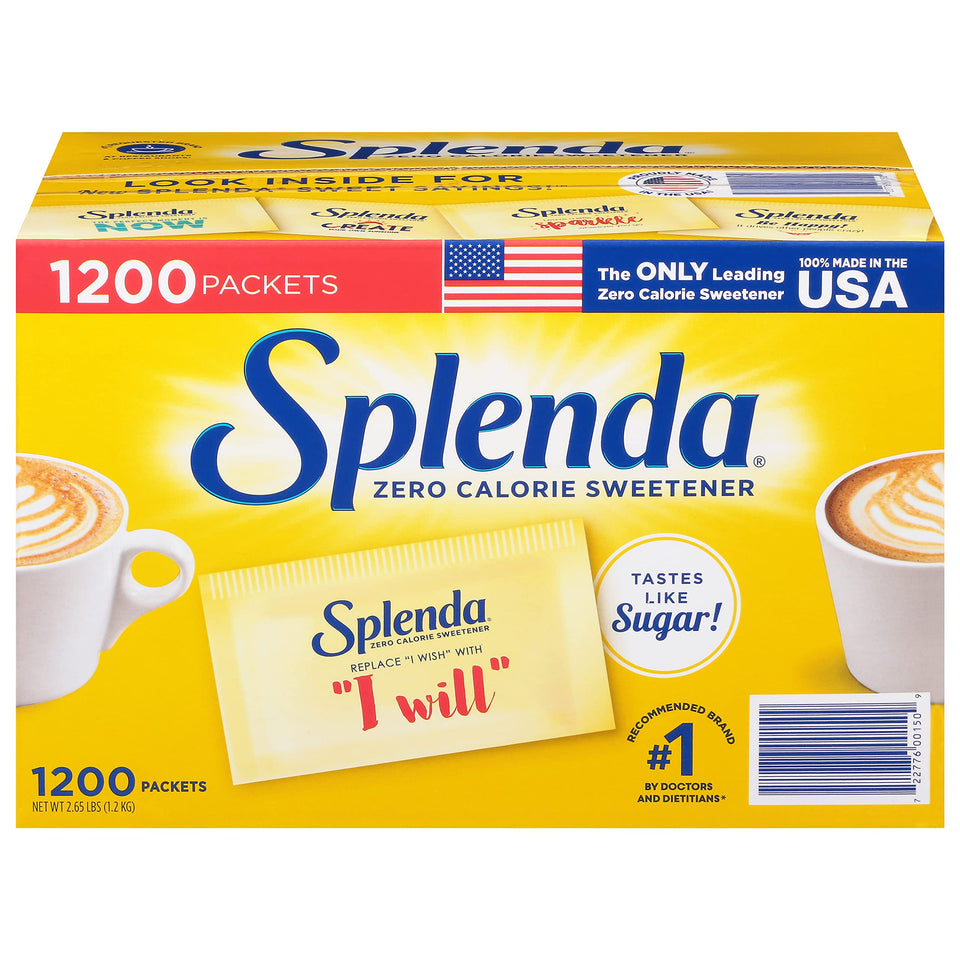 SPLENDA no calorie sweetener packet close-up for coffee sweetness