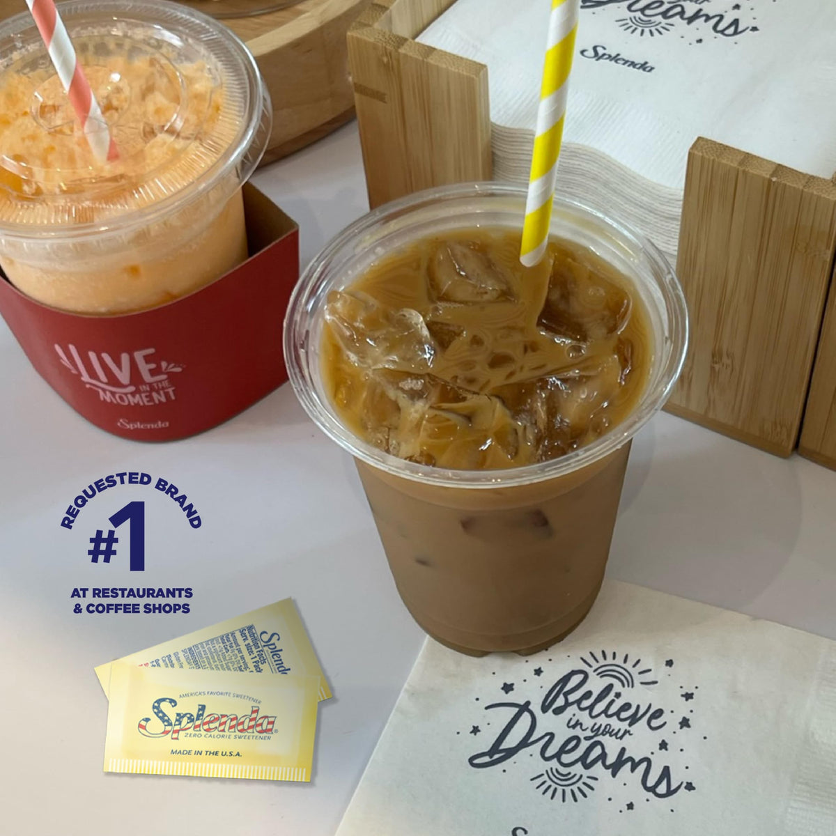 SPLENDA packets featured for easy pour and on-the-go use.
