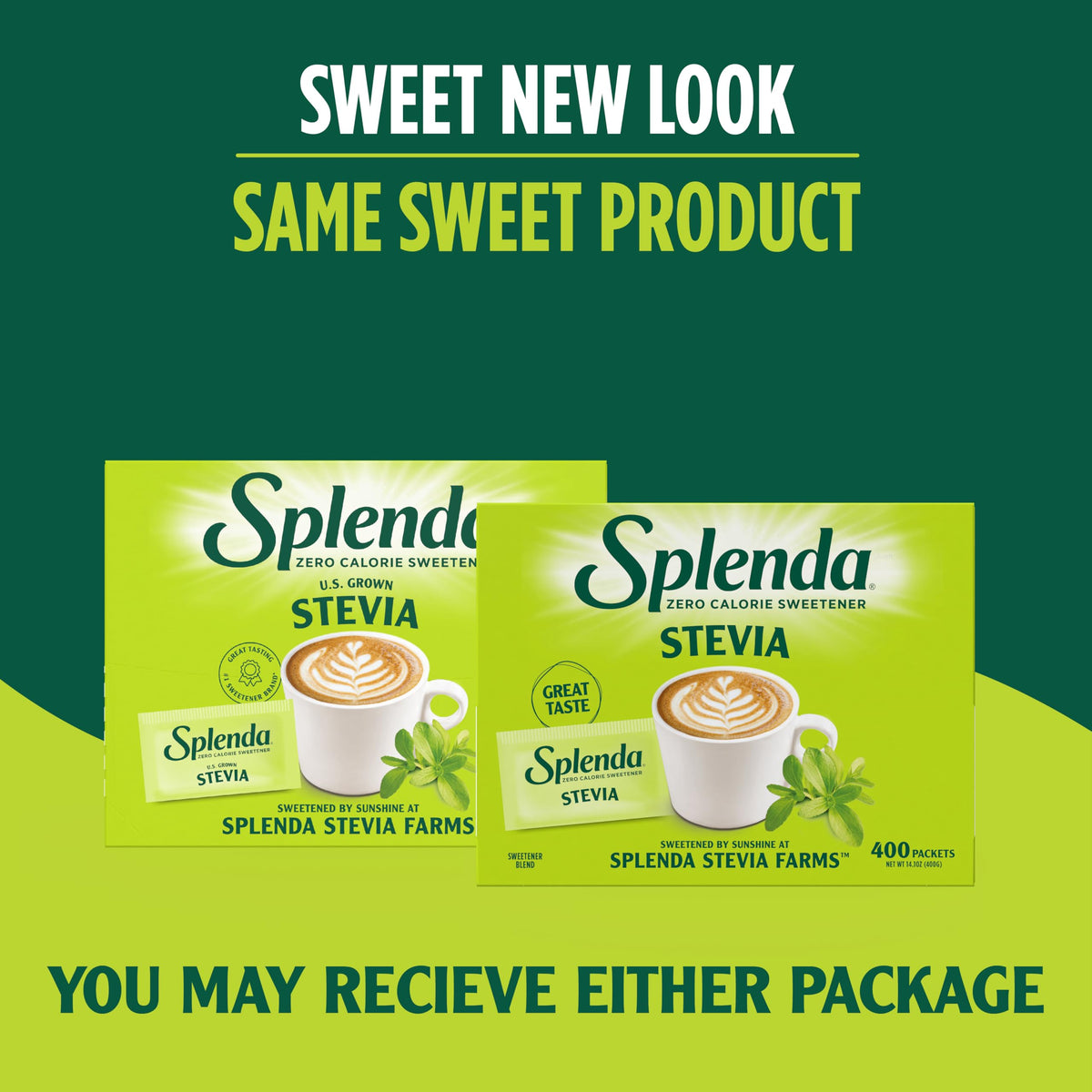SPLENDA Stevia packets added to coffee for low calorie sweetness
