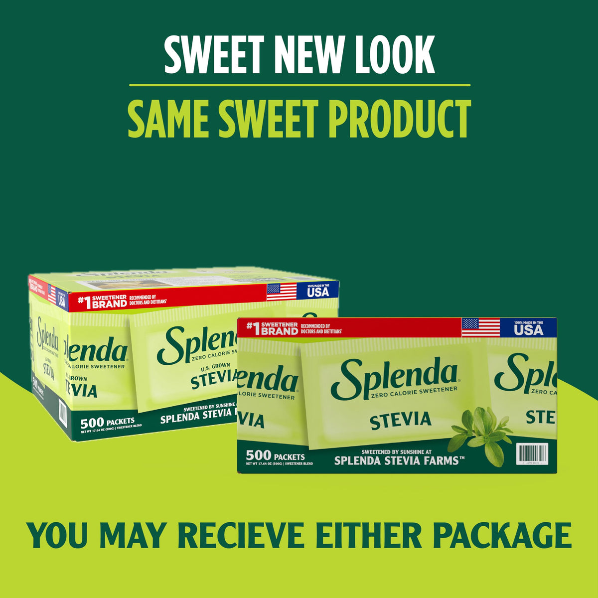 SPLENDA Stevia granulated powder canister for easy substitution.