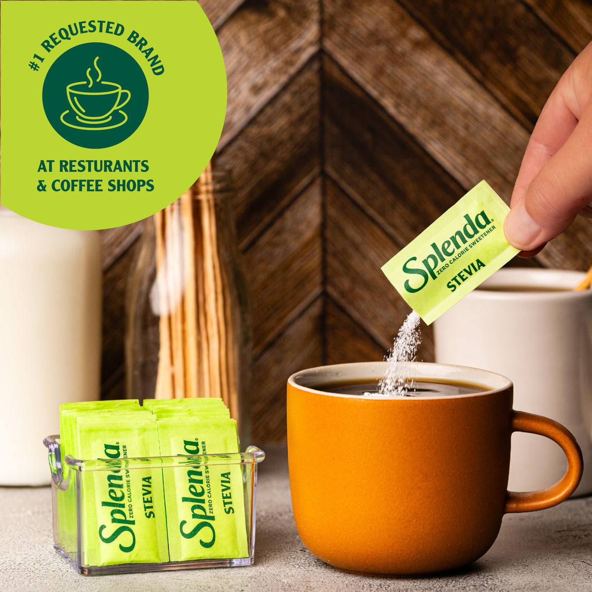 SPLENDA Stevia granulated powder for zero calorie substitutions.