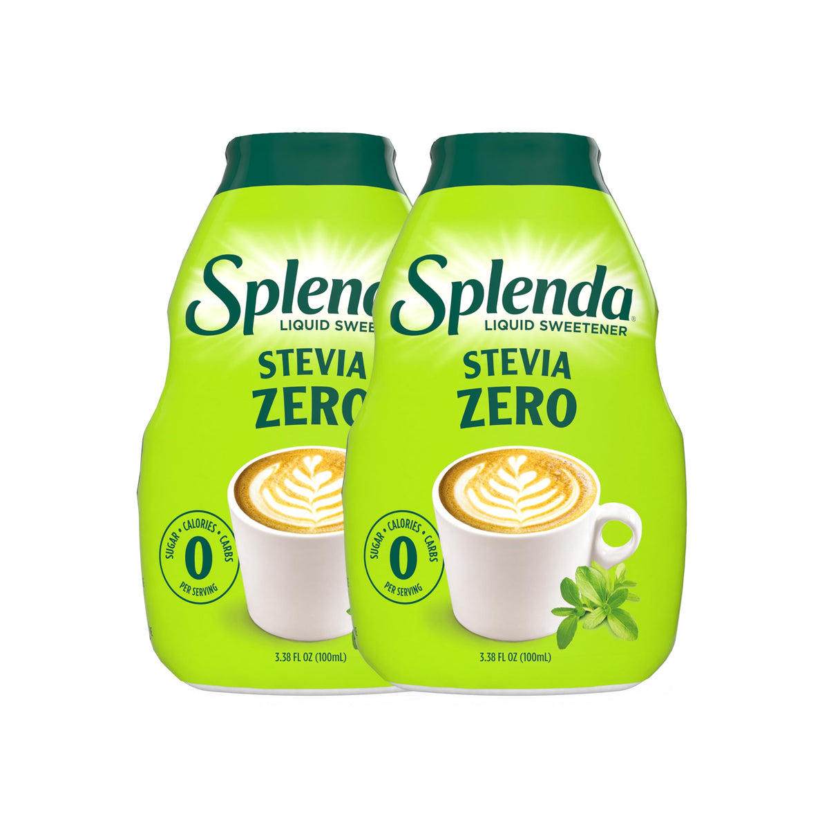 SPLENDA Stevia Liquid Drops bottle front shows compact zero-calorie sweetness for beverages