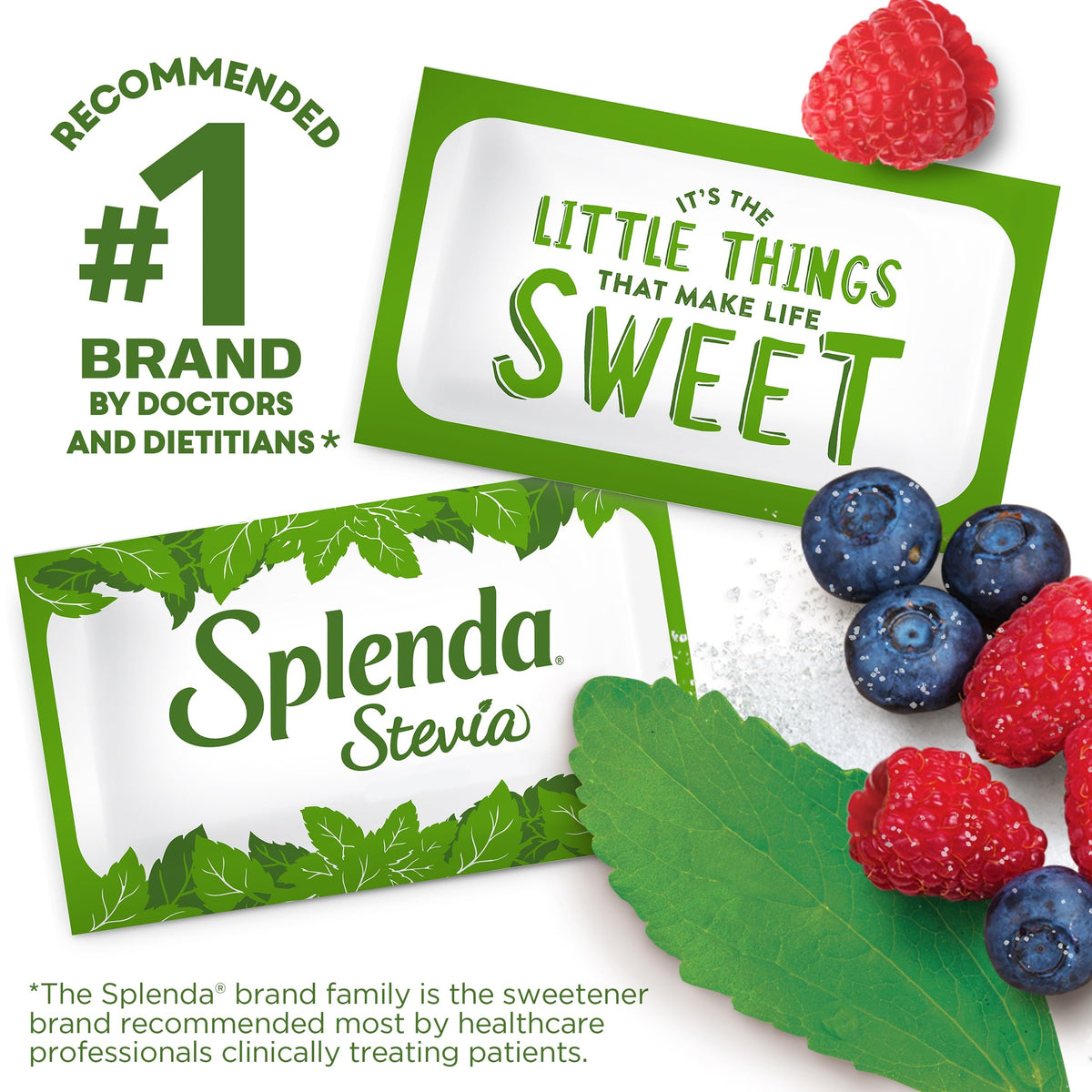 SPLENDA Stevia single-serve packets arranged for convenient, on-the-go sweetening.