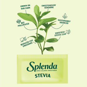 SPLENDA Stevia tea glass with packets illustrating versatile sugar replacement