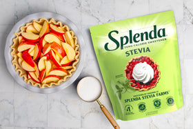 Close-up of Splenda Stevia Zero Calorie powder texture showing granulated form for baking substitution