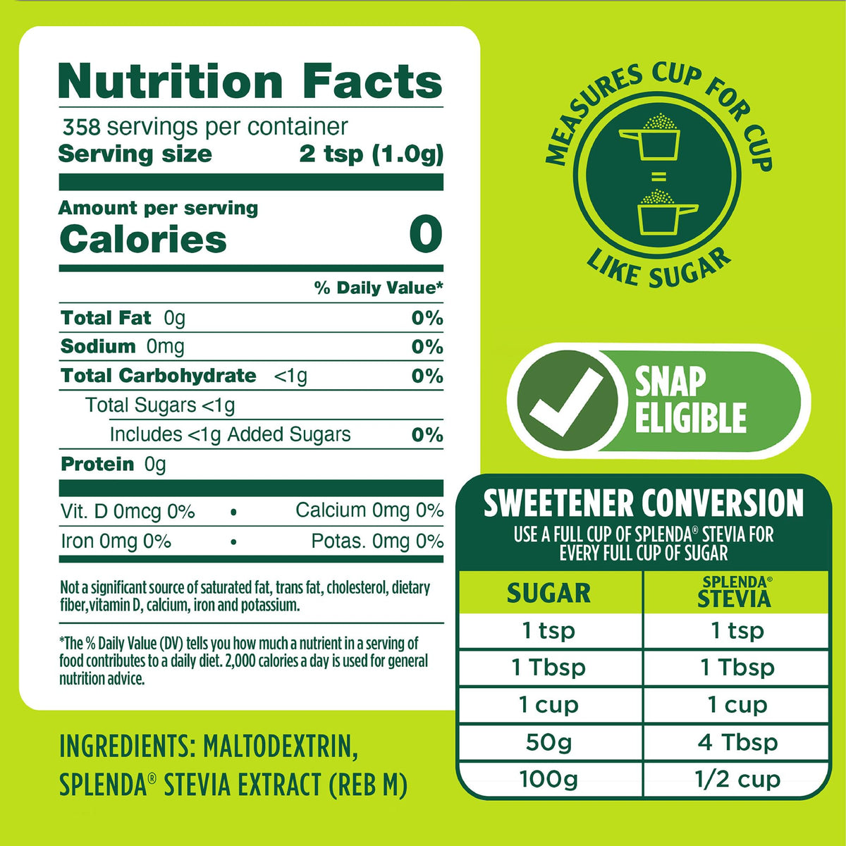 Splenda Stevia Zero Calorie Resealable Bags keep powder fresh for daily baking