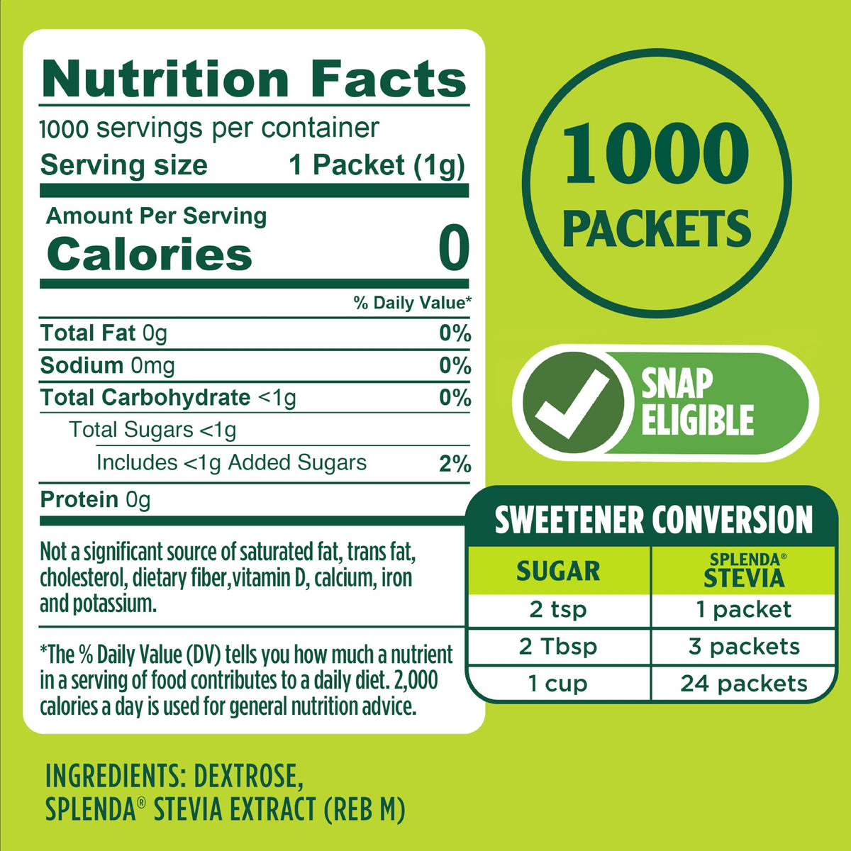 Zero calorie SPLENDA Stevia with no bitter aftertaste for beverages.