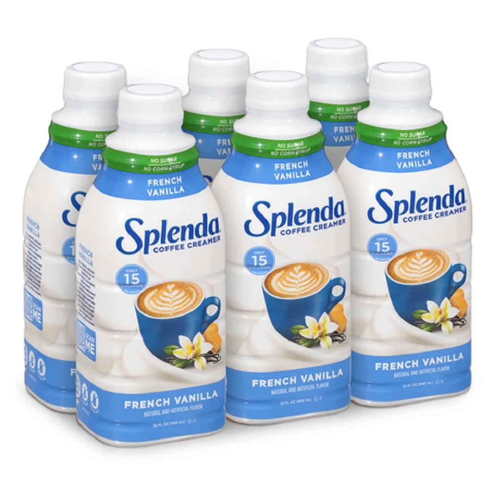 SPLENDA Sugar Free French Vanilla creamer bottle for rich, sugar-free coffee flavor.