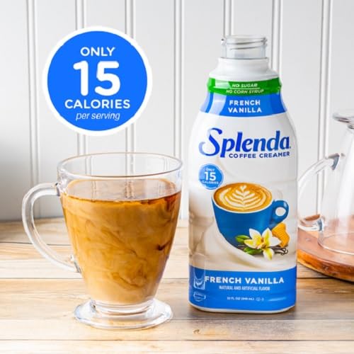 SPLENDA French Vanilla creamer in a glass mug adds lactose-free richness.