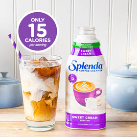 SPLENDA Sugar Free Sweet Cream creamer in cup creating a creamy swirl