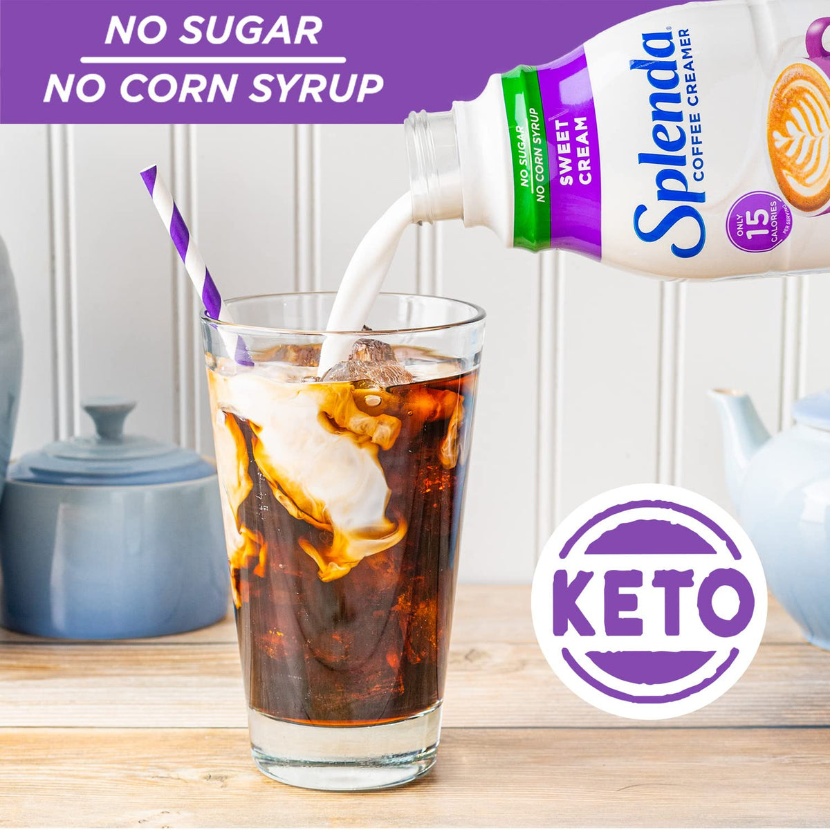 SPLENDA Sugar Free Sweet Cream label highlights gluten-free and lactose-free features