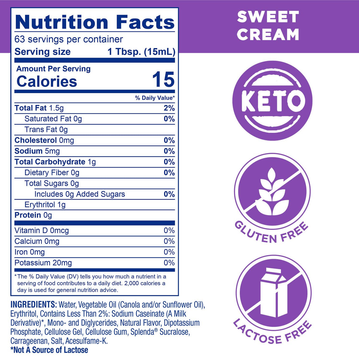 Six-pack SPLENDA Sugar Free Sweet Cream creamer bottles on a counter