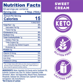 Six-pack SPLENDA Sugar Free Sweet Cream creamer bottles on a counter