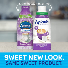 Pouring SPLENDA Sugar Free Sweet Cream into coffee showing smooth texture