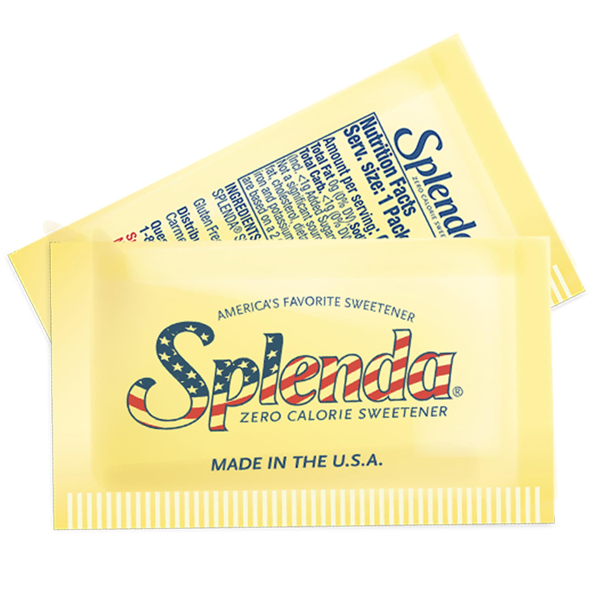 SPLENDA sugar substitute packets on a baking tray for versatile sweetness.
