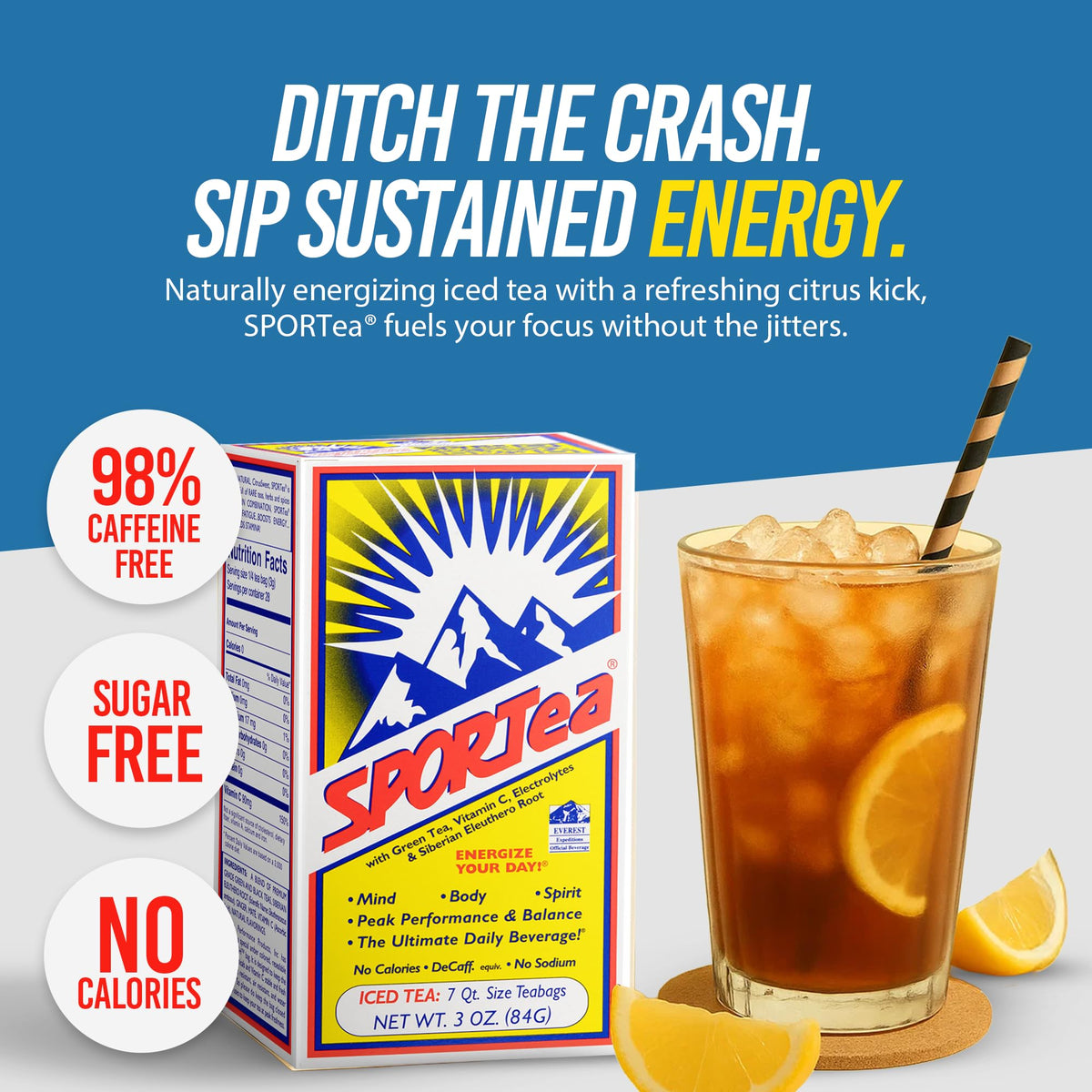 SportTea Iced tea in glass with ice, ready to drink