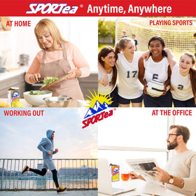 SPORTEA hot tea packaging highlights USA-made production and sustainability.