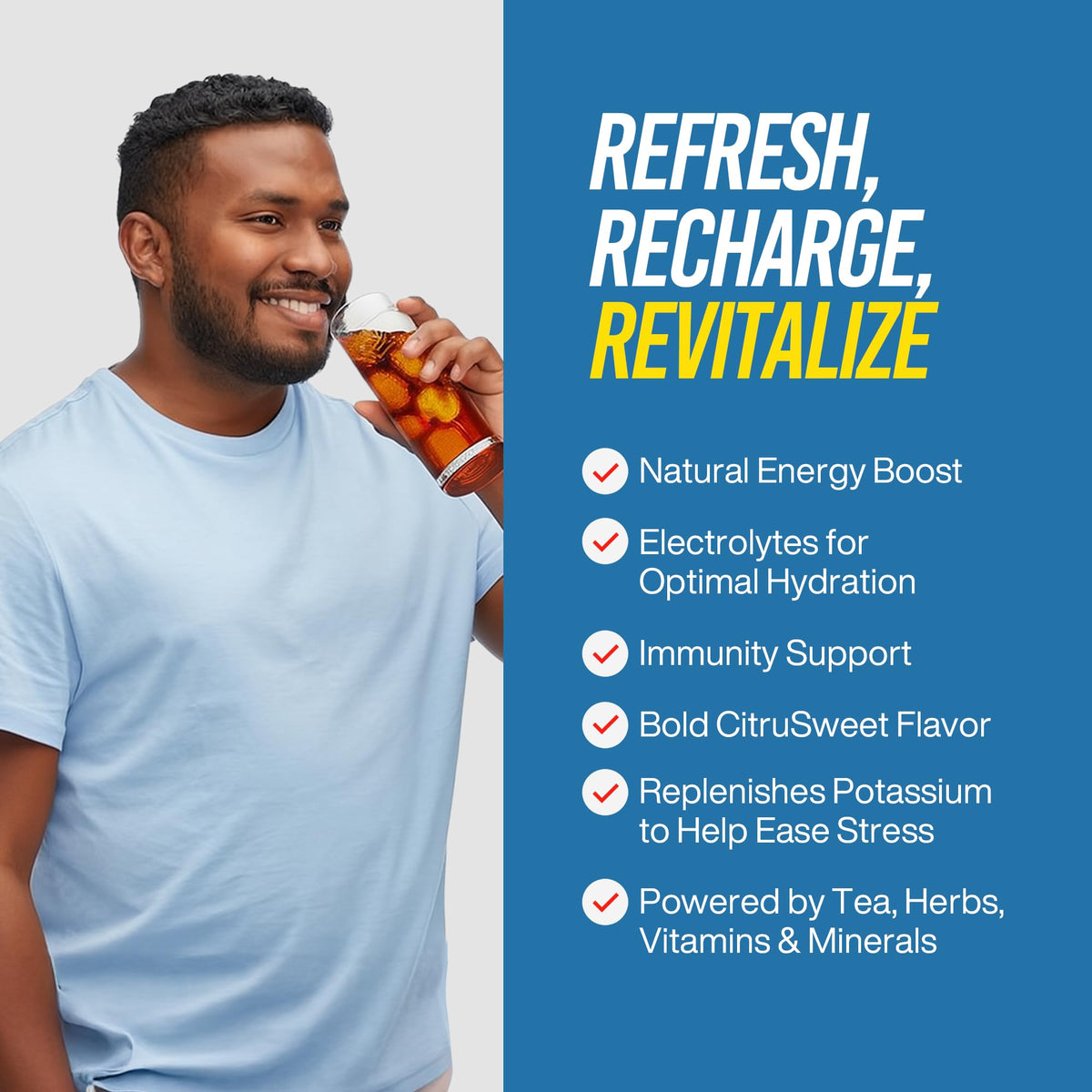SPORTEA Iced ingredients highlight vitamins, minerals, and electrolytes for balance.