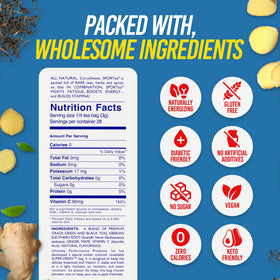 SportTea ingredient list graphic highlights vitamins and minerals for daily support