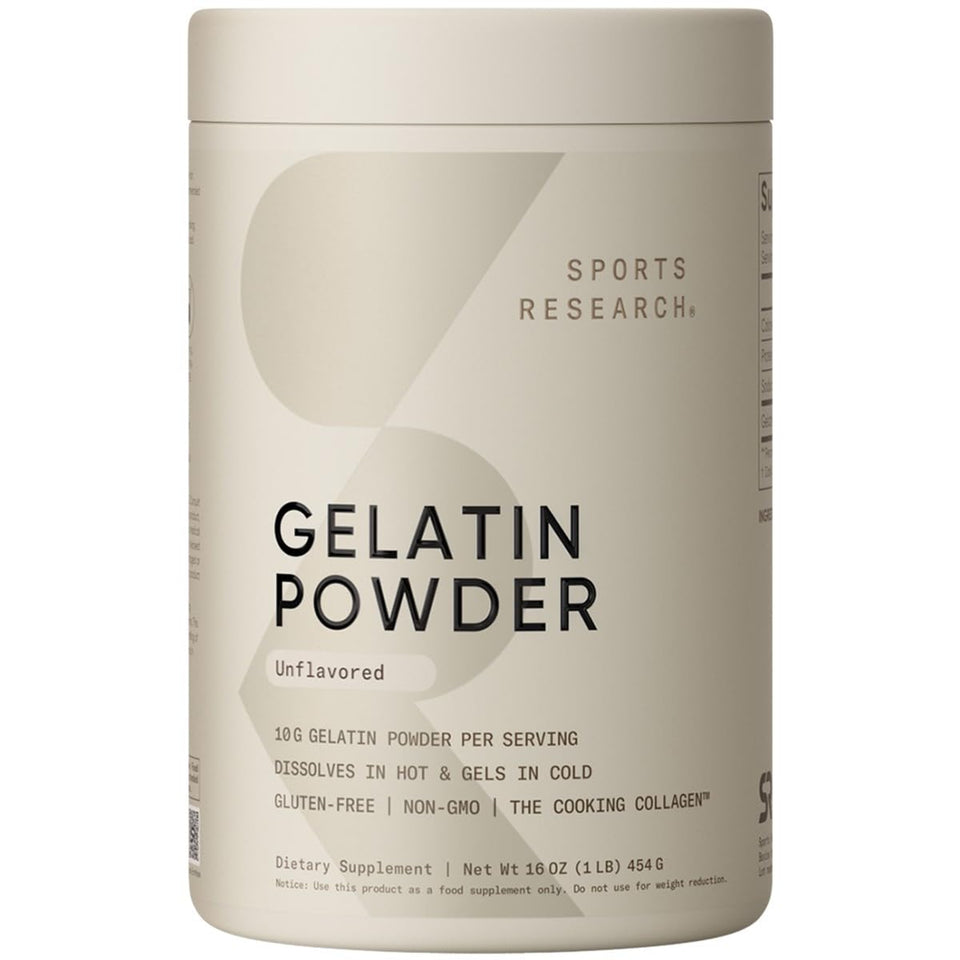 Sports Research Gelatin Cooking Powder in a jar for easy unflavored cooking.