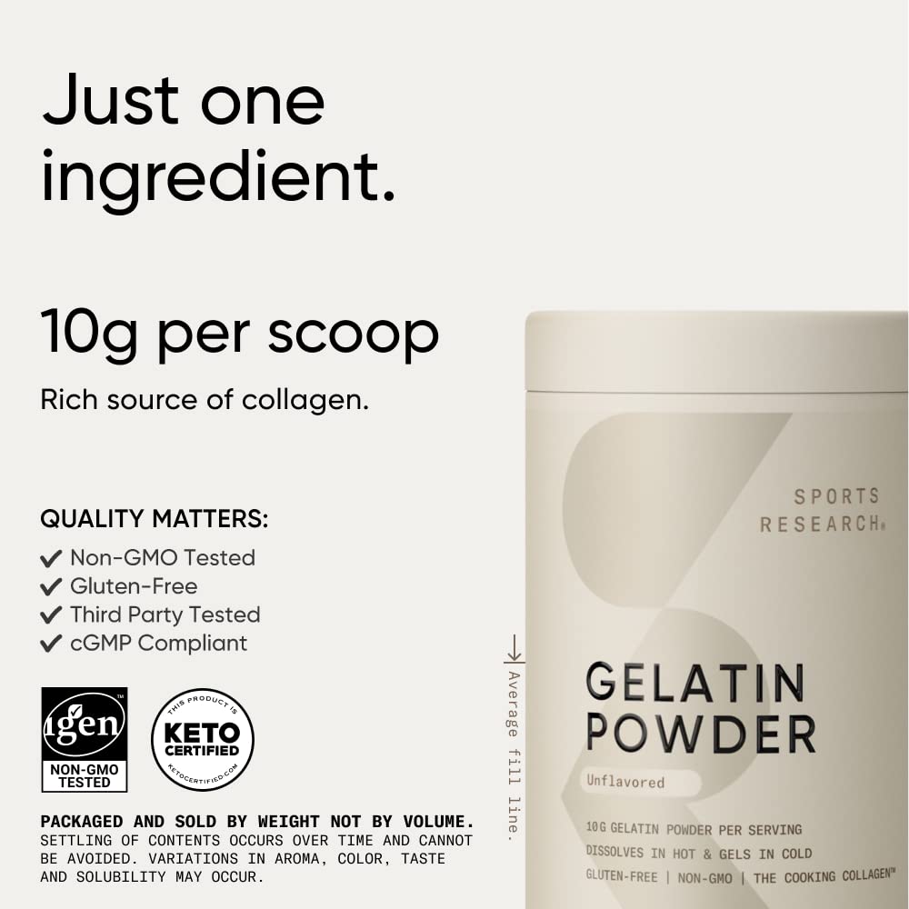 Sports Research Gelatin Cooking Powder is unflavored to blend into recipes.
