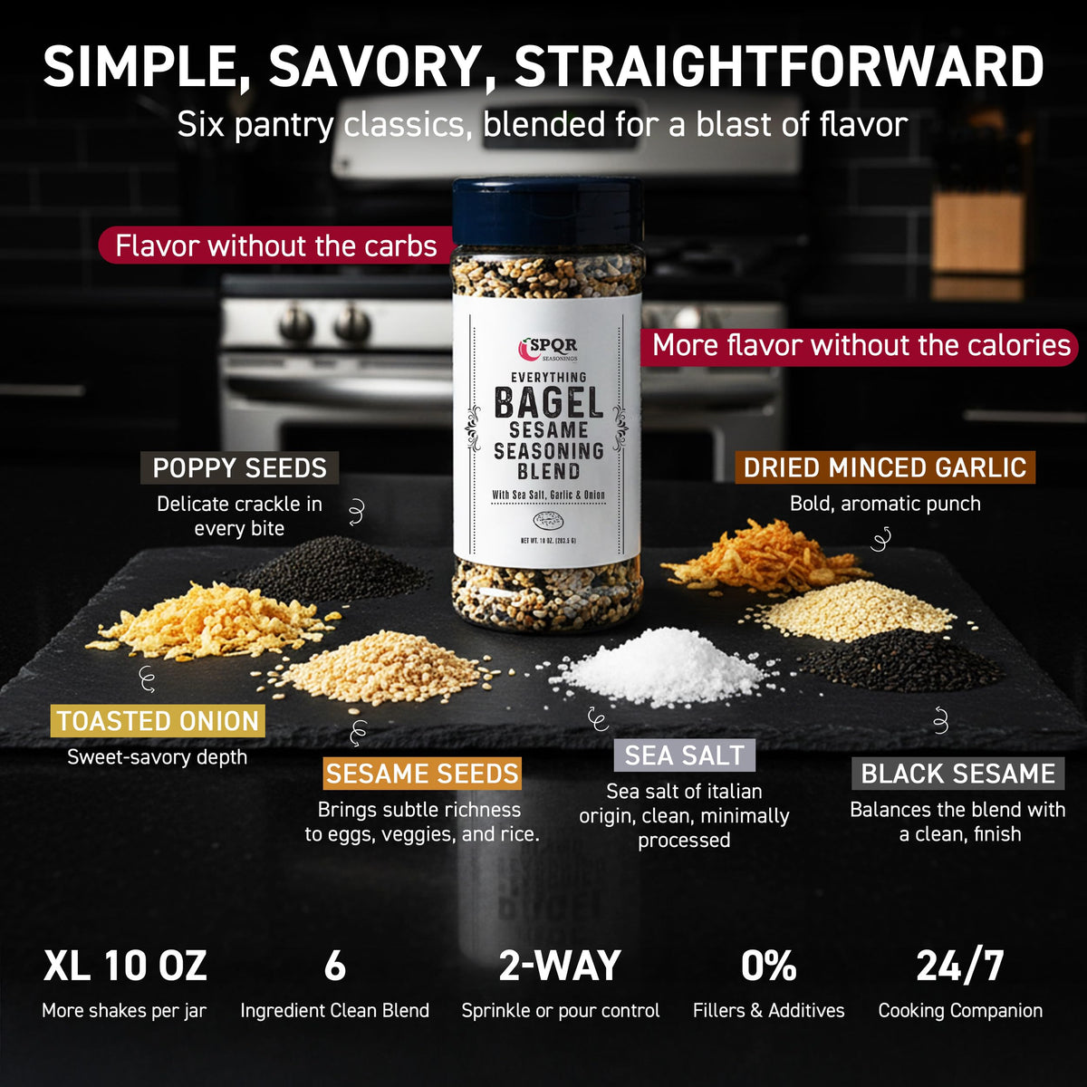 SPQR Everything Bagel garlic flakes close-up for savory flavor