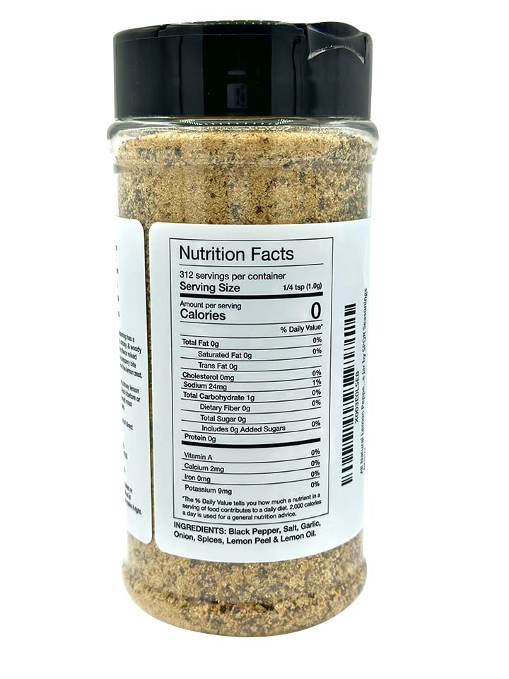 SPQR Seasonings lemon pepper jar back label shows natural ingredients and clean sourcing