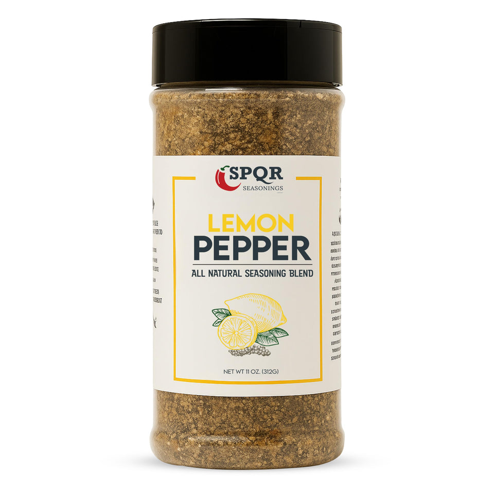SPQR Seasonings lemon pepper jar front view for zesty cooking enhancement