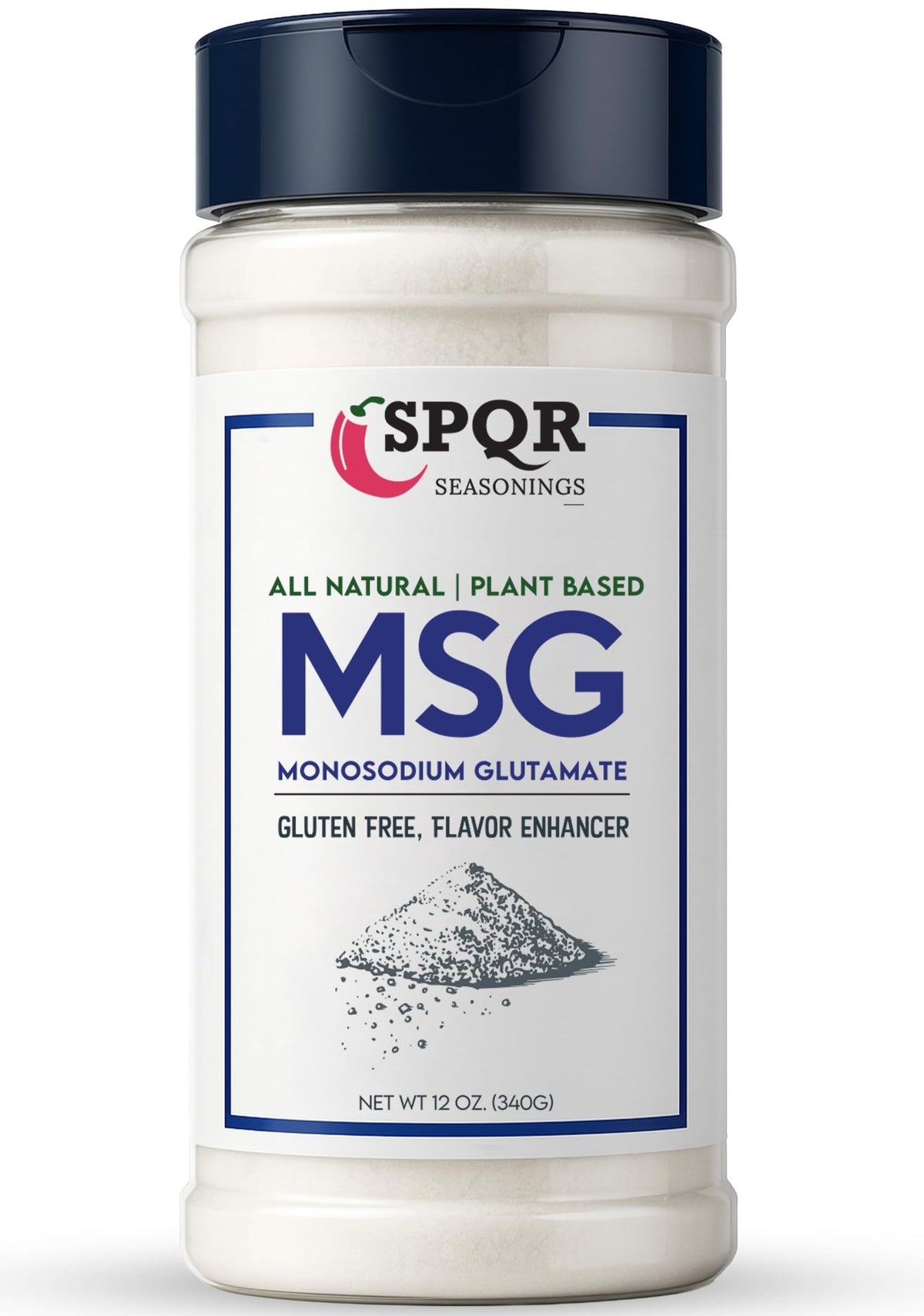 SPQR Seasonings MSG XL bottle closeup for versatile umami boost in meals